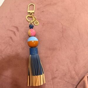 Tory Burch Blue and Gold Tassel Keychain